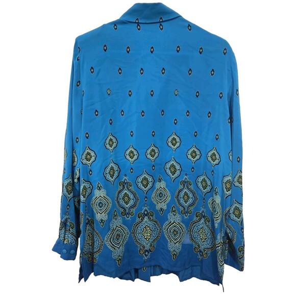 Silk‎ Lore Button Up Shirt Size M 100% Silk Long Sleeve Blue Print Blouse - Picture 6 of 8